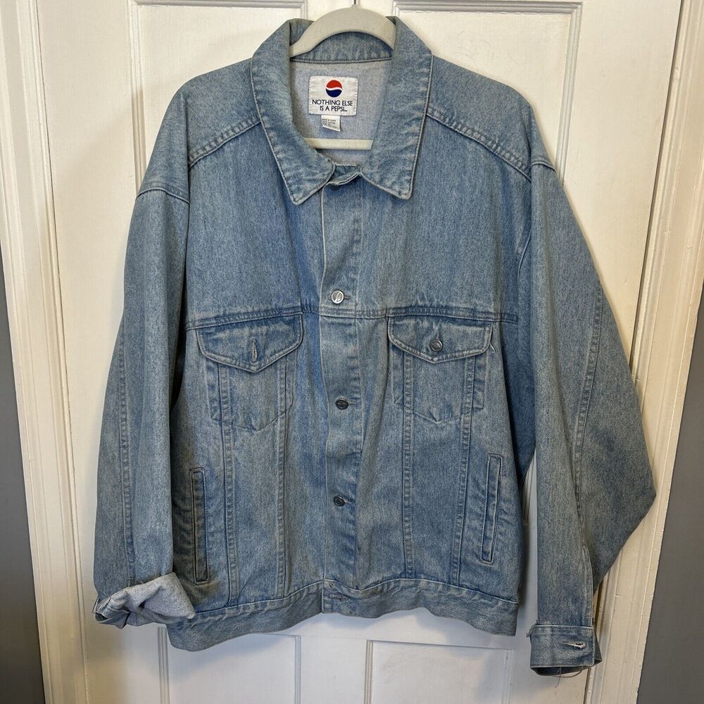 VTG Pepsi Jean Jacket Adult Unisex XL Denim Trucker Y2K Distressed Biker